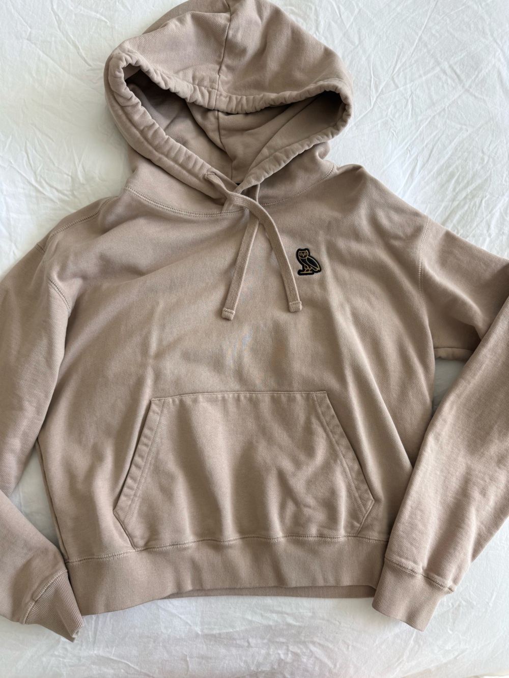 OVO Women's Beige/Taupe Hoodie with Owl Patch